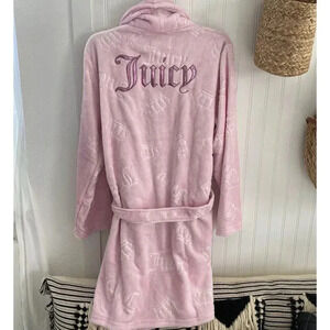 Juicy Couture LA Sleepwear Pink Plush Soft Belted Robe “Juicy” Crown Emboss L/XL
